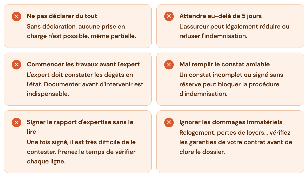 erreurs &agrave; &eacute;viter d&eacute;claration de sinistre